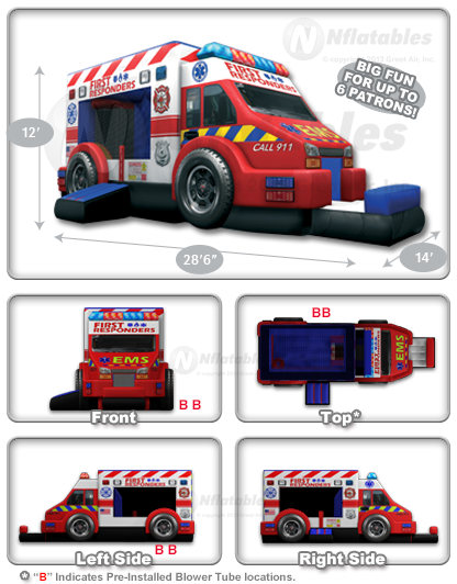 <b><font color=red><b>New for 2020<font color=blue><br><large>Ambulance Bounce House Combo<br> 